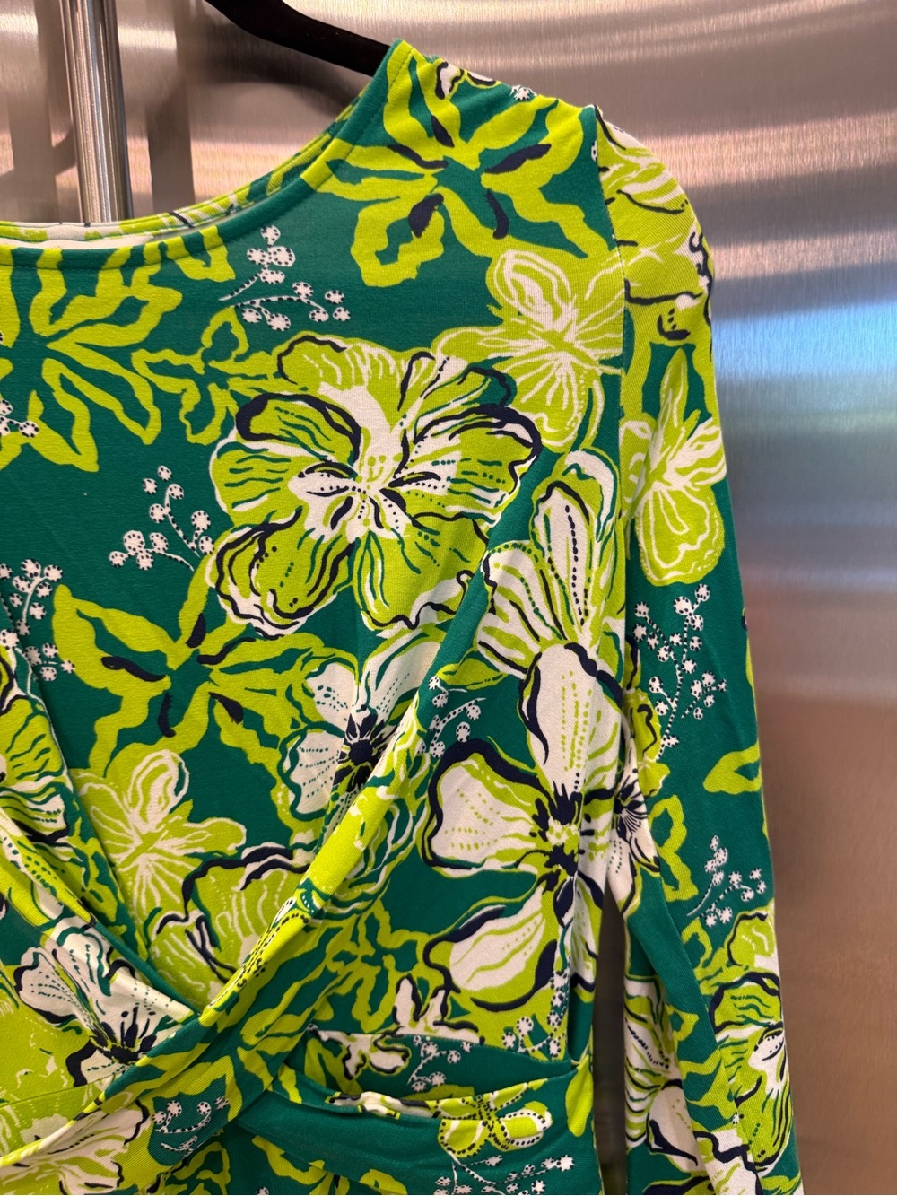 Lilly Pulitzer Green Floral Wrap-Style Long Sleeve Dress - Picture 4 of 7